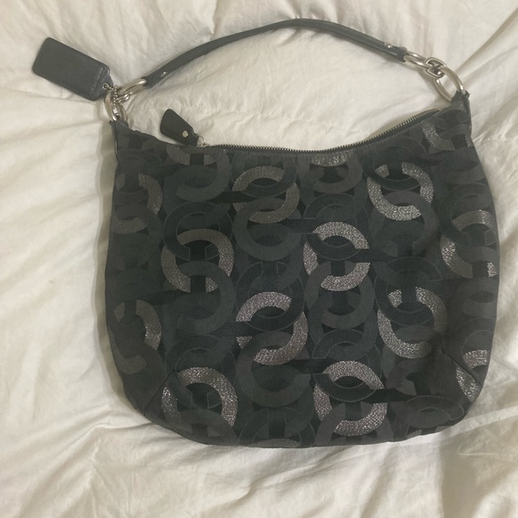 Coach Signature Kristin Chainlink Shoulder Hobo Bag Purse Tote 18295 Black - Picture 3 of 4